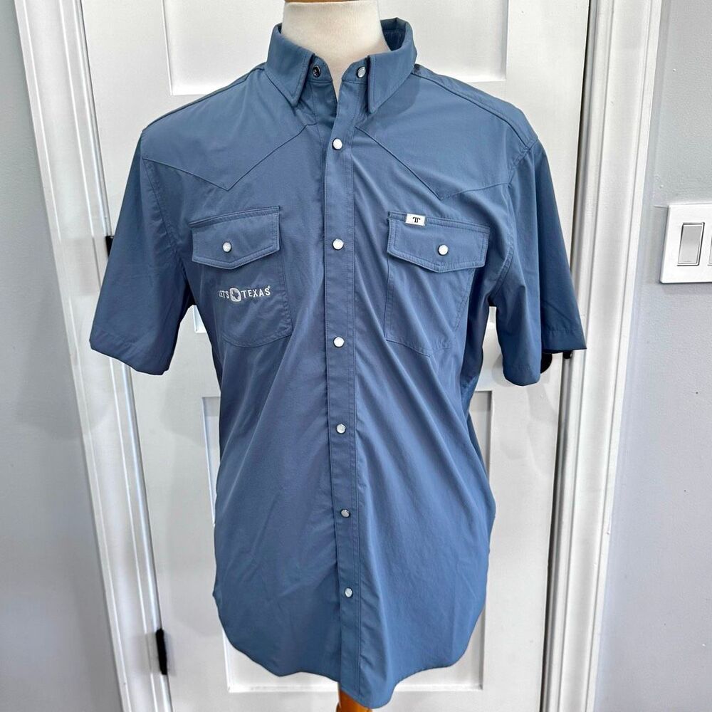 Ferrell Pearl Snap Western Shirt. Storm Blue. Large.